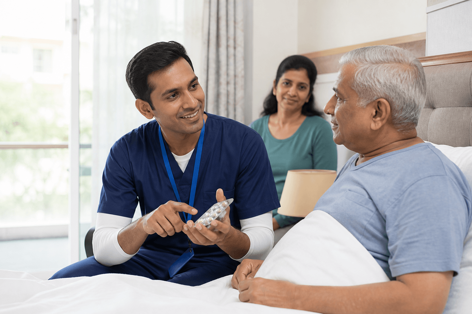 Vyora care professional supporting a patient during a home visit